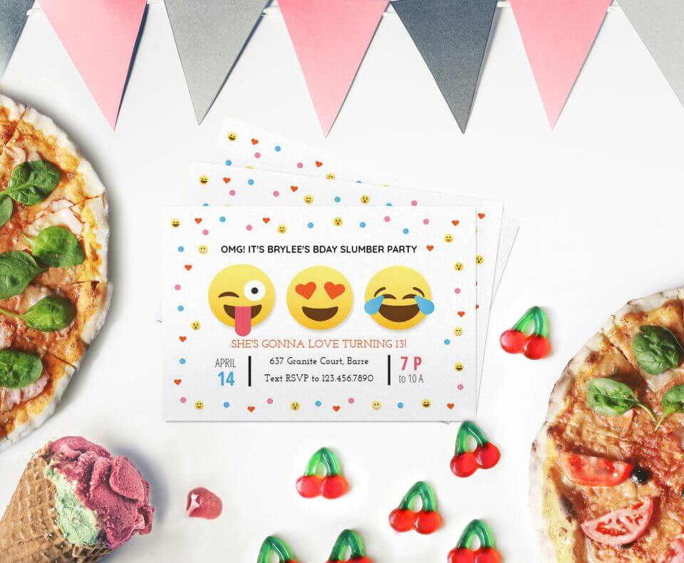 Emoji Sleepover birthday invites & snacks