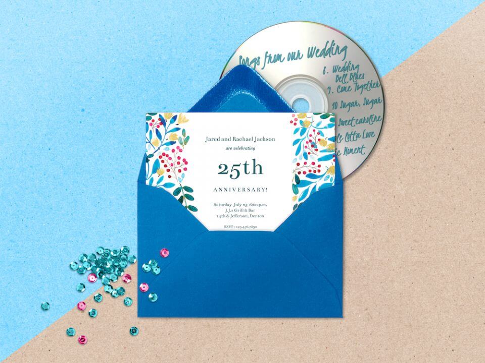 25th wedding anniversary floral invitation