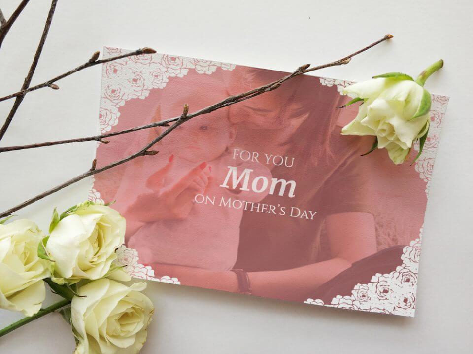 Mother's day lace photo card message for new mom