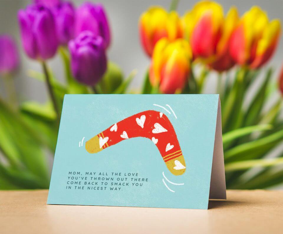Mothers day boomerang card messages for mom card