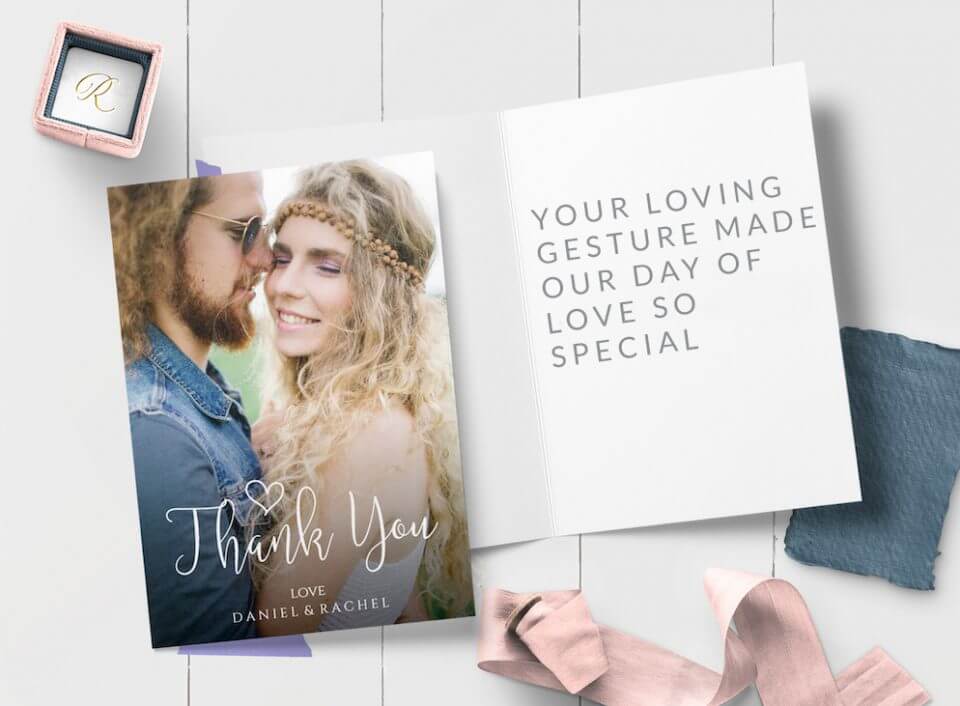 photo card hand written script Wedding Thank You Card