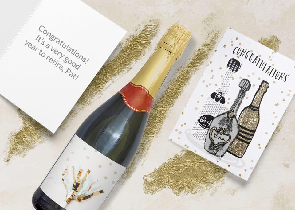 champagne glitter card Happy Retirement Wishes messages
