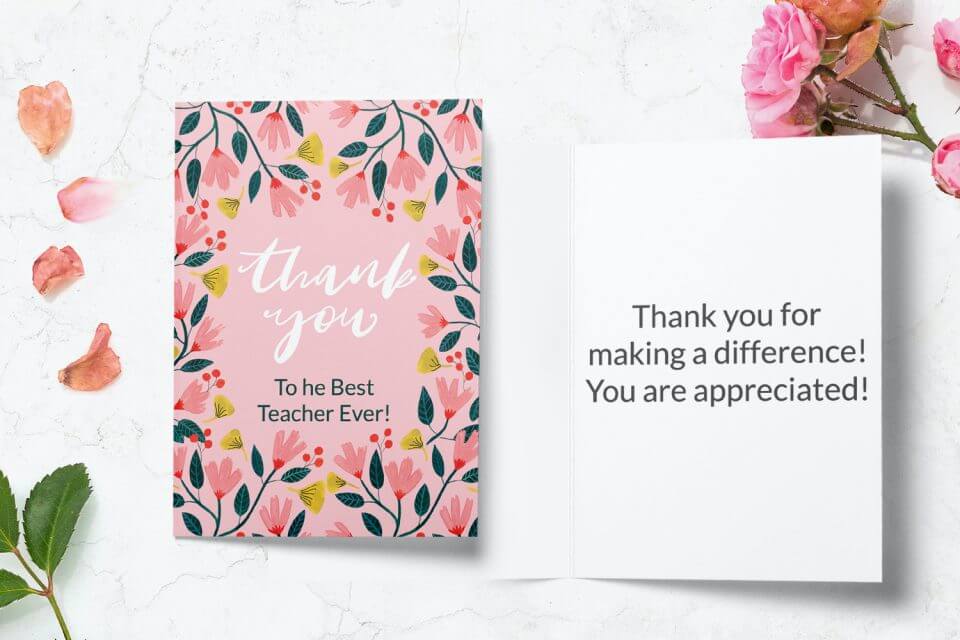 floral thank you card message teacher making a difference