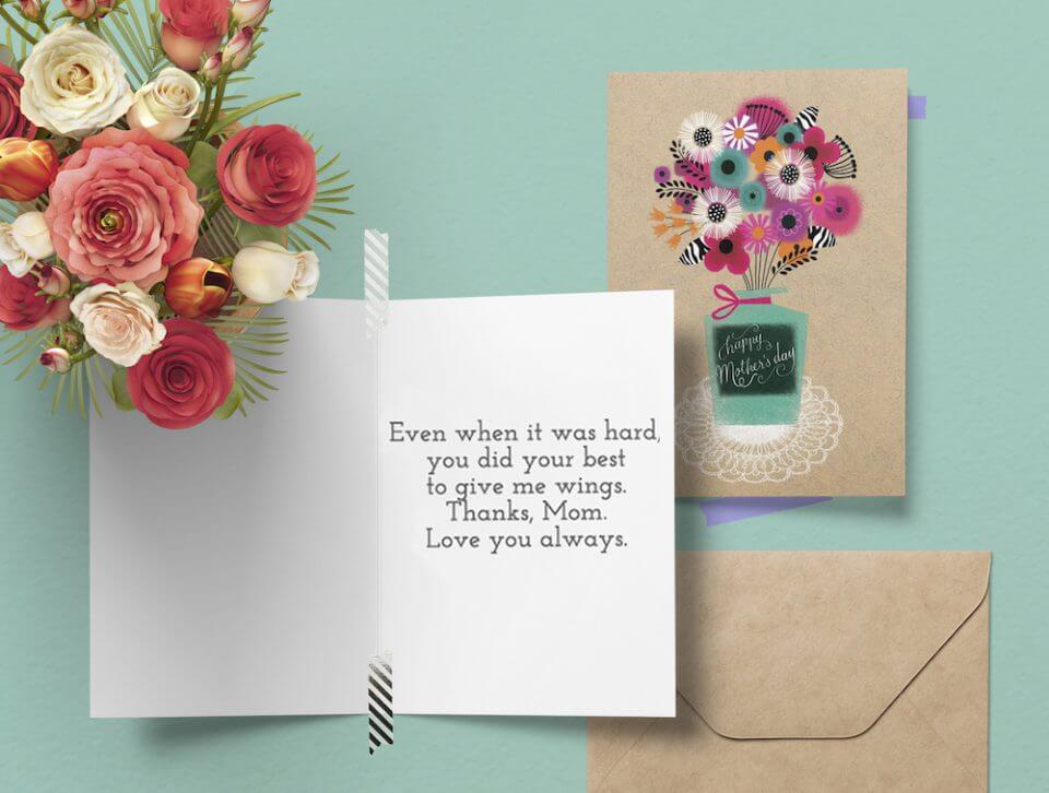 bouquet drawn flowers loving thoughts card