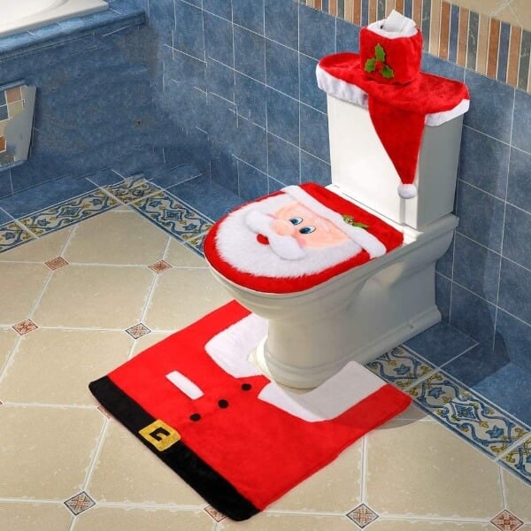 Festive Santa Claus Toilet Set: Adorn your bathroom with this whimsical Santa Claus cover for the toilet seat. A fun and cheerful addition to your Christmas decor. Explore more unique Christmas decor ideas in our blog post '10 Christmas Decor Ideas to Wow Your Guests'