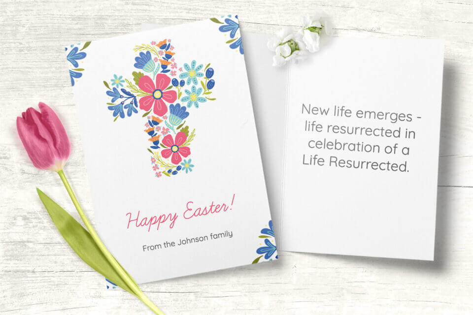 Cross easter card message ideas floral religious 