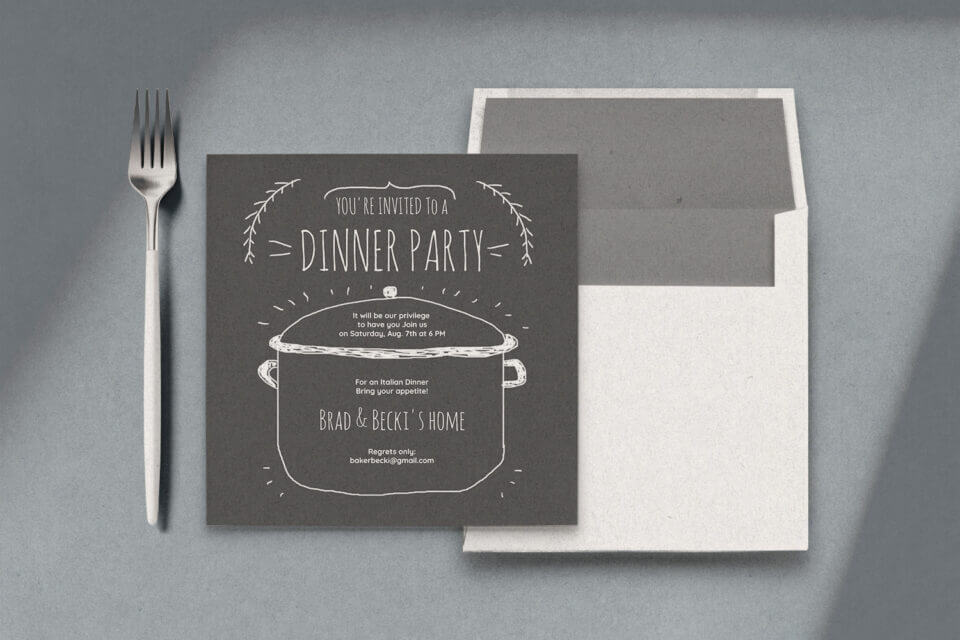Spring Potluck Extravaganza: An outdoor gathering brimming with ideas, inspiration, and fun for friends and family. The chalk-drawn invitation captures the essence of a delightful dinner party, signaling a potluck affair filled with warmth and camaraderie under the open sky.