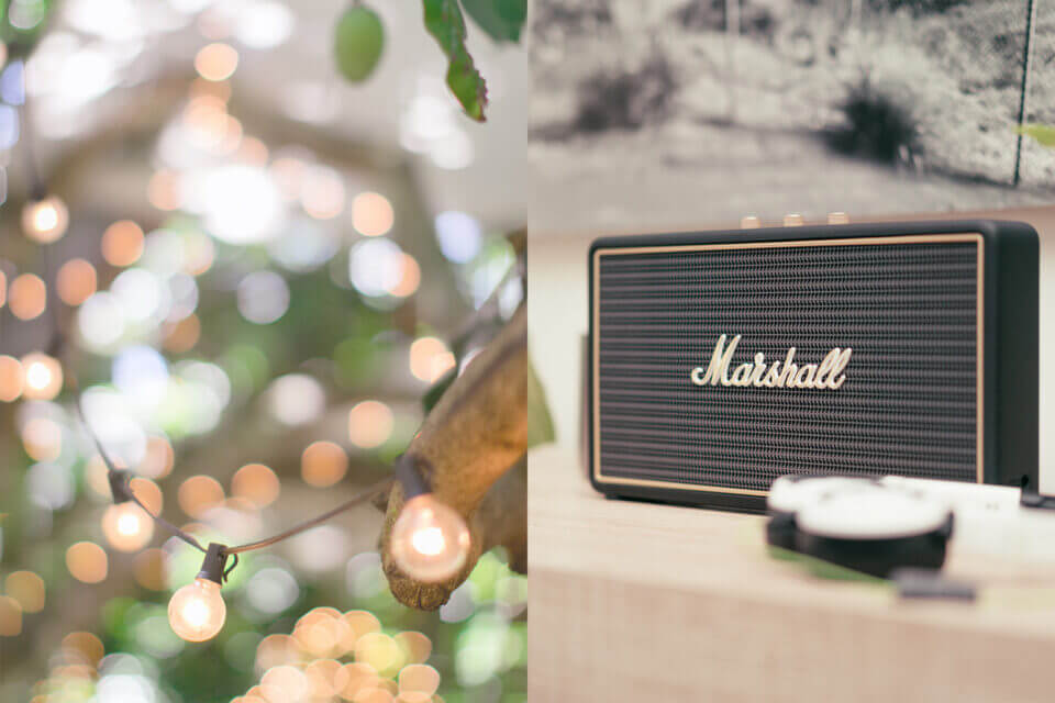 outdoors lights for party, old-fashioned radio 