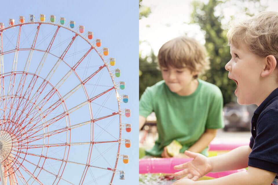 carnival Ferris wheel kids playing and having fun 