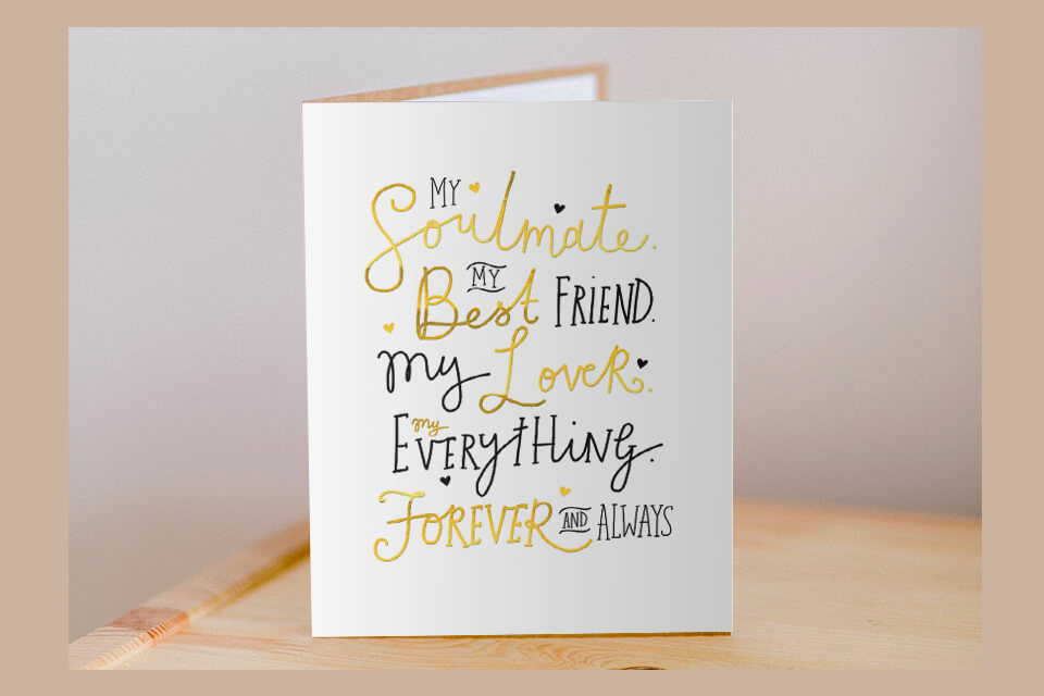 17 Enthralling First Anniversary Ideas Guaranteed to Amaze Your Partner handwritten card gold