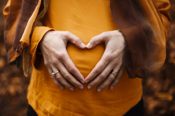 10 Fall Baby Shower Ideas: Inspiration for a Festive Party. Cover featuring a heart-shaped embrace around a pregnant belly.