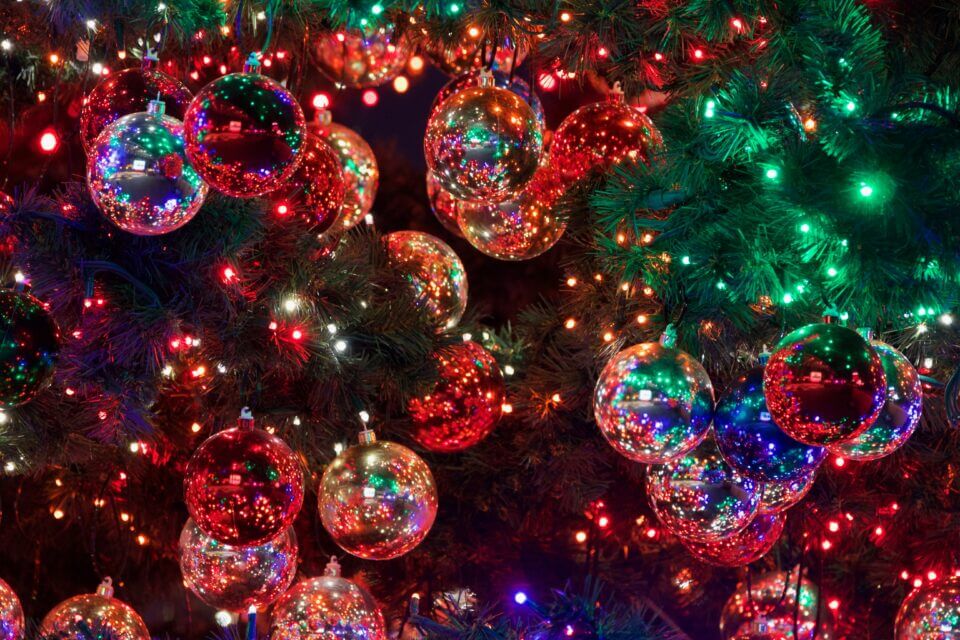 Christmas Lights on Christmas tree, colorful christmas lights