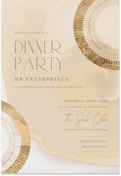 Dinner party gold hues invitation