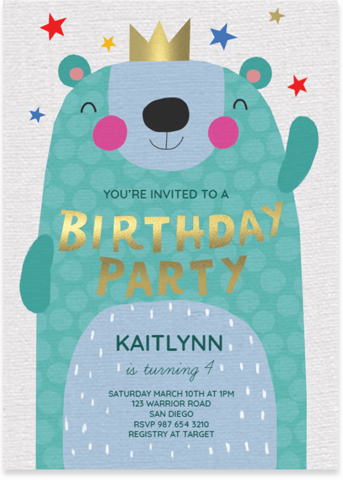 illustrated bear birthday invitation