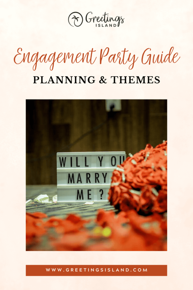 Pinterest pin image for engagement party planning and themes blog post