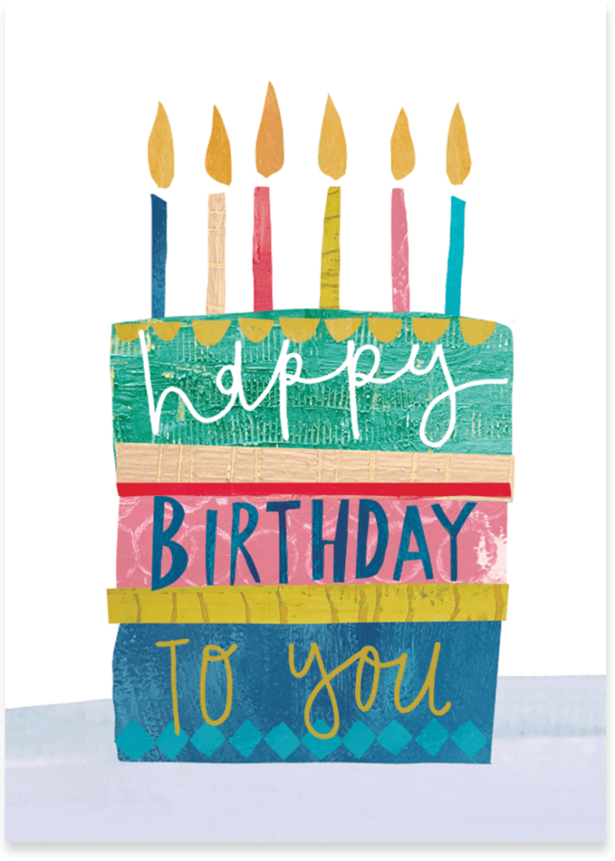 happy birthday greeting card with cake illustration
