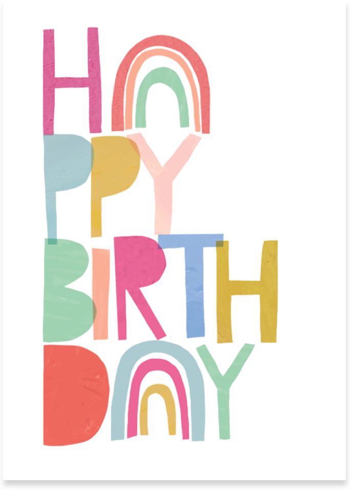 happy birthday greeting card with rainbow like colors