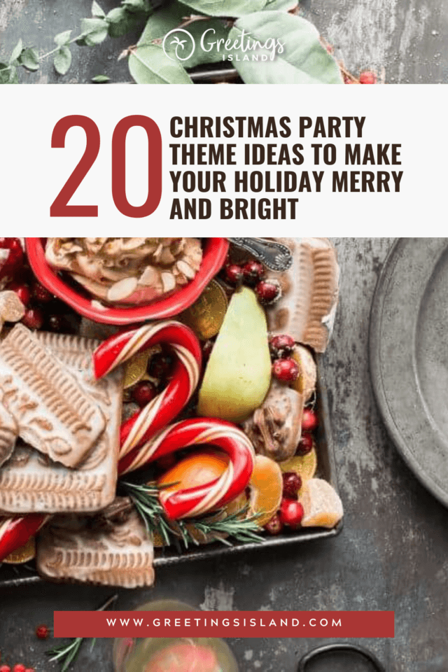 20 christmas party theme ideas to make your holiday merry and bright Pinterest Banner with Eye-catching Blog Post Title and Cover