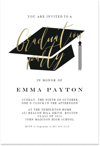 graduation party invitation with a graduation hat illustration