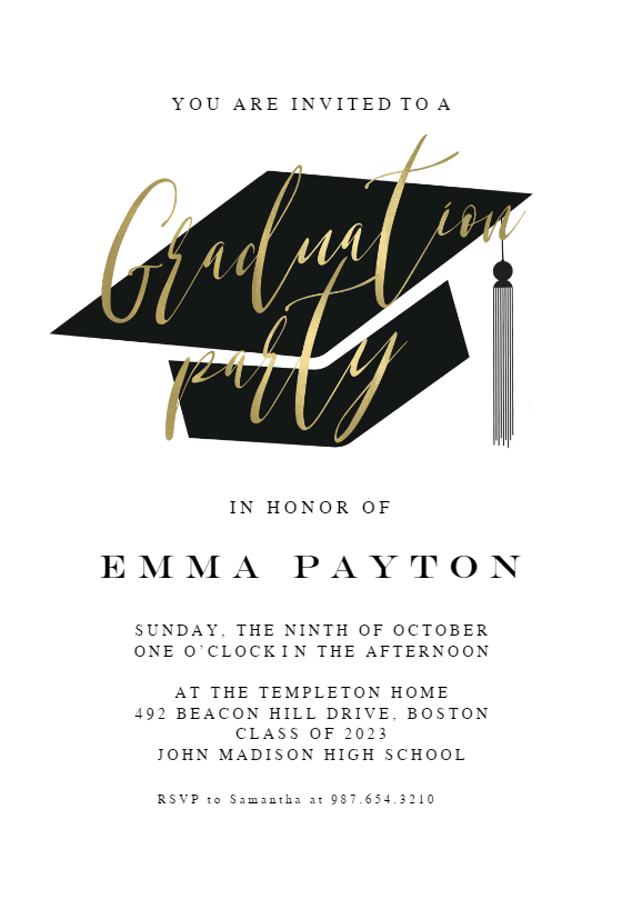 graduation party invitation with a graduation hat illustration