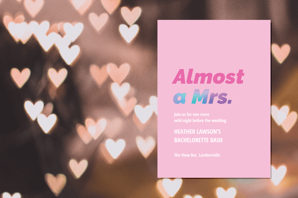 Almost a Mrs. Bachelorette Bash Invitation: A charming invite to celebrate the bride-to-be's imminent transition into Mrs., promising a memorable pre-wedding celebration.