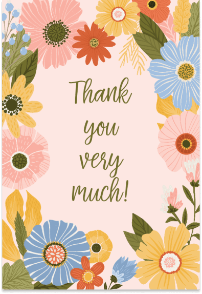 A 'Thank You Very Much' Card Featuring a Colorful and Pastel Flower Design, Illustrating Gratitude with Beauty and Vibrancy.