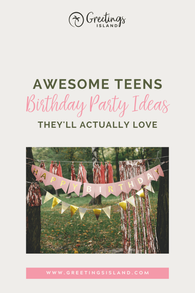 Awesome Teen Birthday Party Ideas Pinterest Banner: Striking Cover with happy birthday banner and outdoor party decor, and Catchy Blog Post Title!