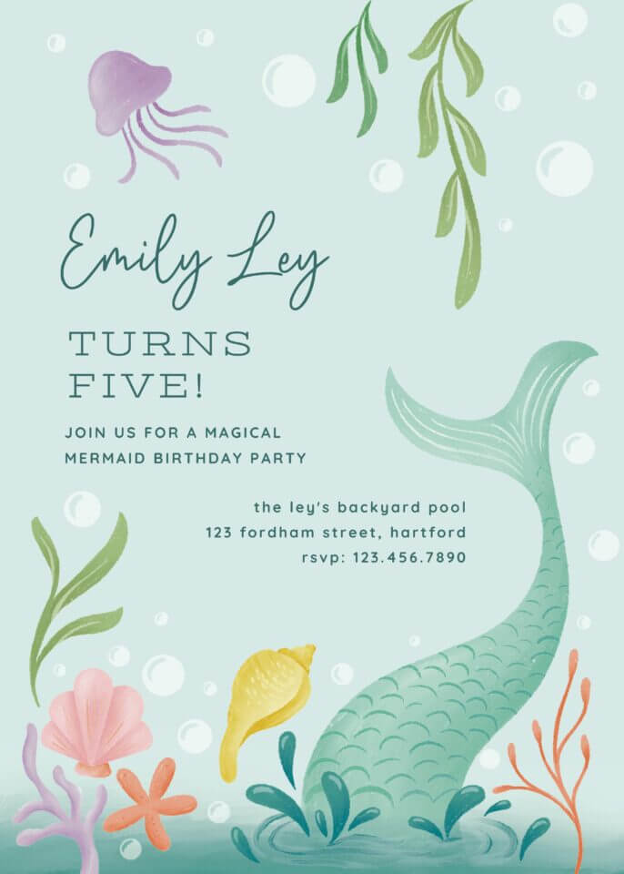 Mystical mermaid birthday invitation by Gia Graham