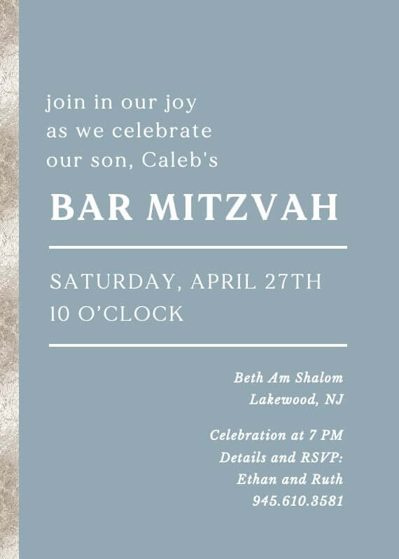 Classically designed Bar Mitzvah invitation with a timeless and understated elegance, embodying the significance of the occasion with simplicity and style.