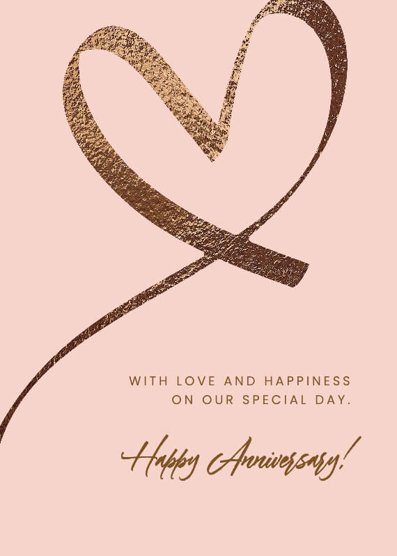 First Anniversary Love Card: Express your affection with this happy anniversary card designed for your love. A golden heart in a graceful line drawing takes center stage against a light pink background, creating a timeless and romantic gesture to commemorate your first year together.